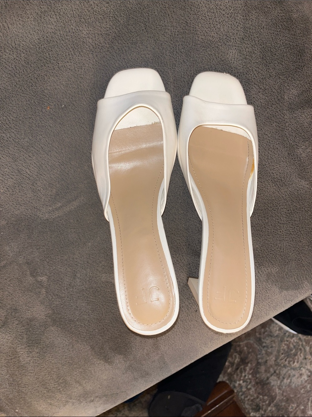 White Open-Toe Leather Slide Heels